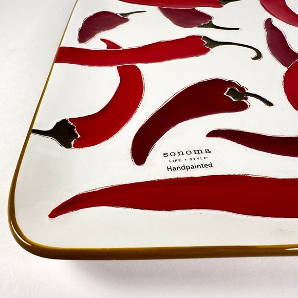 Sonoma Life+Style Jalapeno Square Serving Plate Handpainted New - Picture 2 of 5